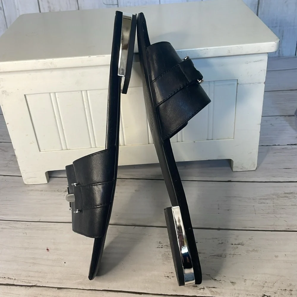 Lauren Ralph Lauren Davan Black Slide Sandal with LRL Silver Signature B…